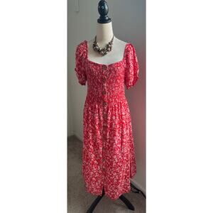 ROXY Sunshine Orange/White Poppy Floral Midi Button Down Off Shoulder Dress XL